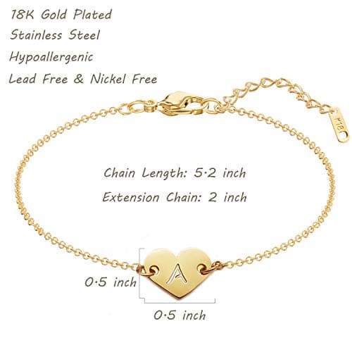 MOMOL Heart Initial 18K Gold Plated Charm Bracelet for Women