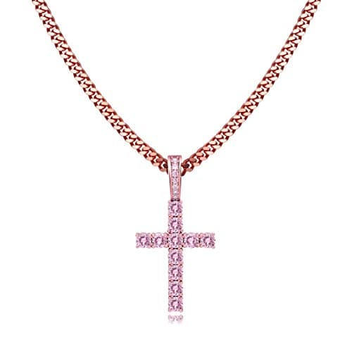 TOPGRILLZ Gold Heart Cross Necklace 14K Silver Plated Cubic Zirconia Pendant
