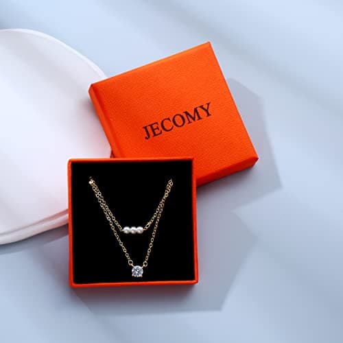 JECOMY 14K Gold Plated Silver Anklet with Pearl CZ Hearts