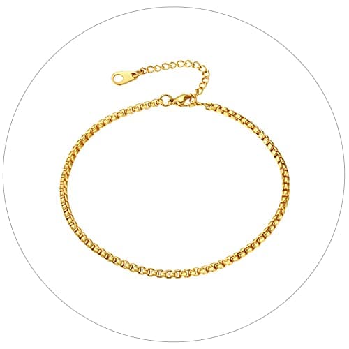 FindChic Stainless Steel Ankle Chain Bracelets, Cuban Curb/Figaro/Box Links, Adjustable Anklet