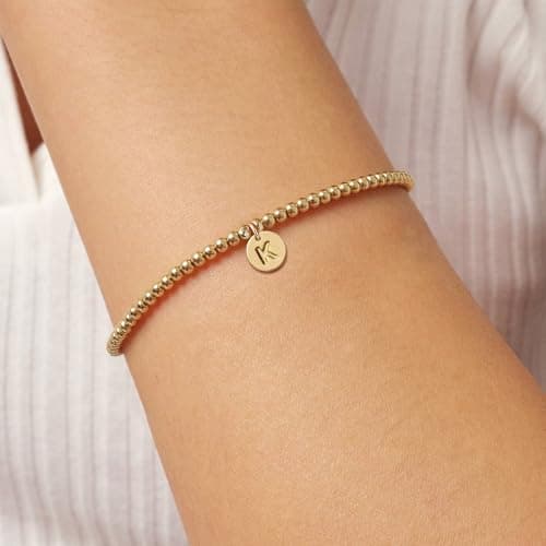 BAYLAY 14K Gold Plated Letter Beaded Charm Bracelet for Women