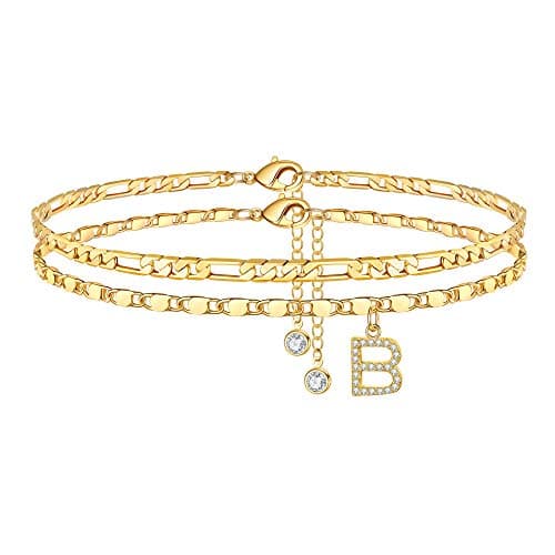Gold Plated Initial Anklet Set for Women - Summer Jewelry Gifts