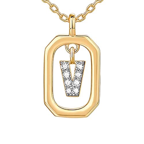 PavoI 14K Gold Plated CZ Letter Pendant Necklace for Women