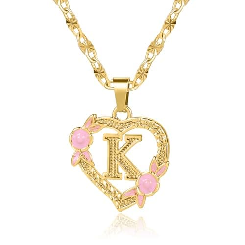 Qitian Initial Heart Pendant Necklace for Women Alphabet Gift