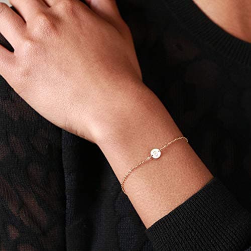 Glimmerst Personalized Gold Plated Stainless Steel Initial Disc Charm Bracelet for Women