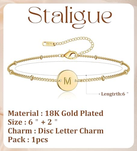 Staligue Gold Initial Bracelet 18K Gold Plated Stainless Steel Coin Disc Engagement