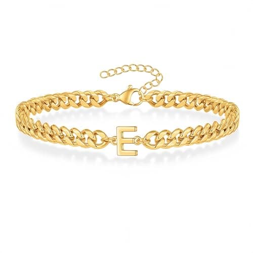 18K Gold Plated Cuban Chain Initial Bracelets for Men