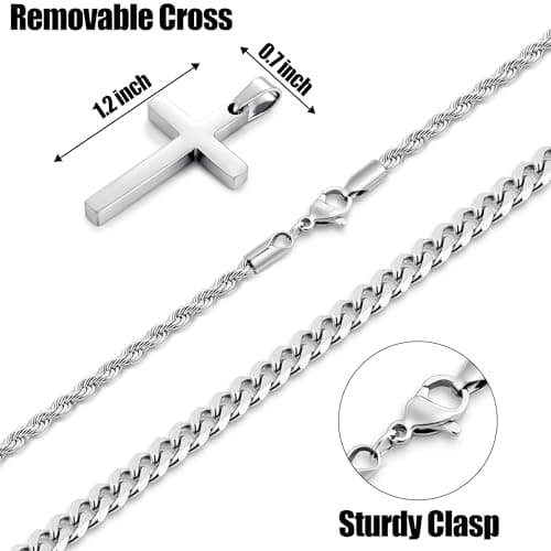 Fiusem 2 Pcs Layered Men's & Women's Cross Necklaces, Stainless Steel Pendant Chain 16-26 Inch