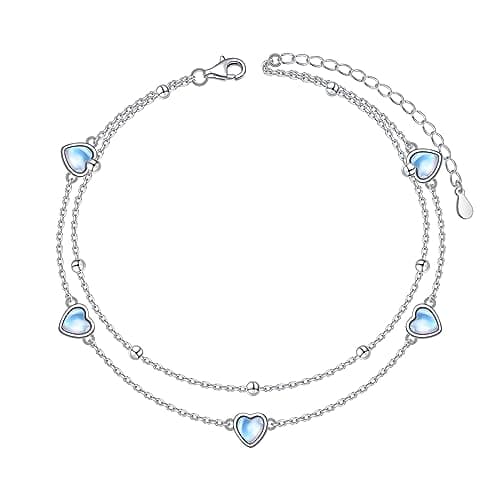 Flyow Sterling Silver Heart Charm Adjustable Anklet for Women