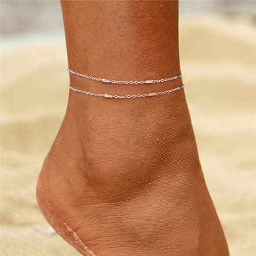 MIDEEO Women's 14K Gold Heart Herringbone Anklets Rhinestone Jewelry Gift