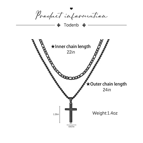 Todenb Layered Cross Necklace for Men, 18K Gold Silver Stainless Steel, 16-24 Inch