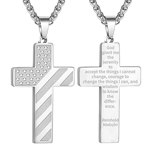 DuoDiner Graduation Gift: 18+2 Inch Stainless Steel American Flag Pendant Necklace for Men & Boys