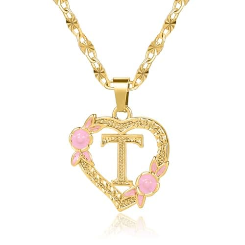 Qitian Initial Heart Pendant Necklace for Women Alphabet Gift