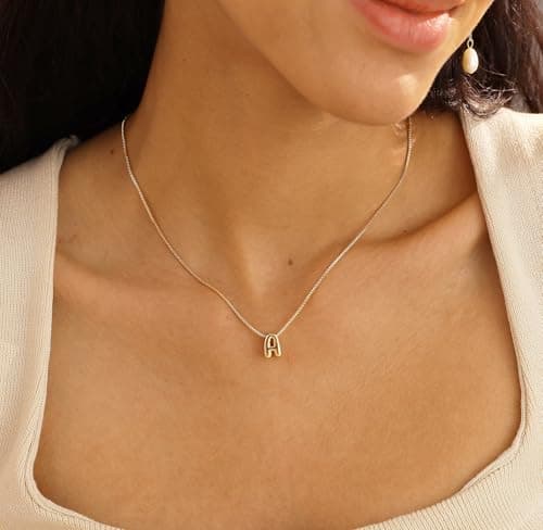 SELSHE Gold Plated Balloon Letter Necklace for Women