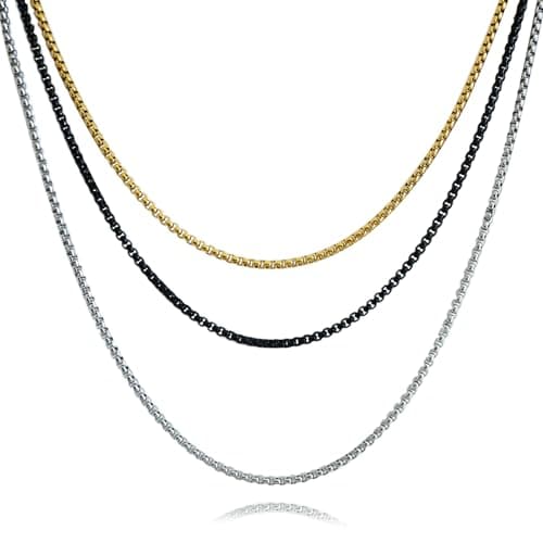 Lamciaga 5mm Silver Gold Stainless Steel Chain Necklace, 18"/20"/24" for Men Boys Women