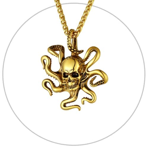 Stainless Steel U7 Skull Pendant Necklace - Gothic Punk Jewelry with 22-24 Inch Chain