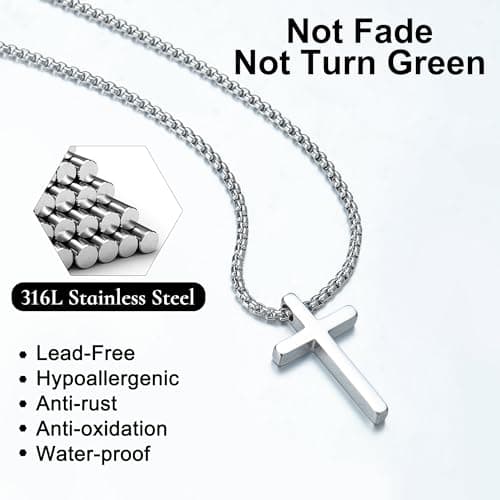 Yooblue Men's Silver Black Gold Cross Necklace 16-30 Inches