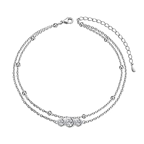 Flyow Sterling Silver Heart Charm Adjustable Anklet for Women