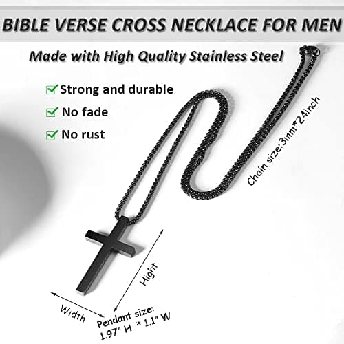 ZRAY Men's Inspirational Stainless Steel Cross Pendant Necklace 22+2inch Christian Jewelry
