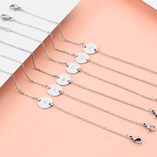 Glimmerst Stainless Steel Personalized Initial Disc Bracelet for Women