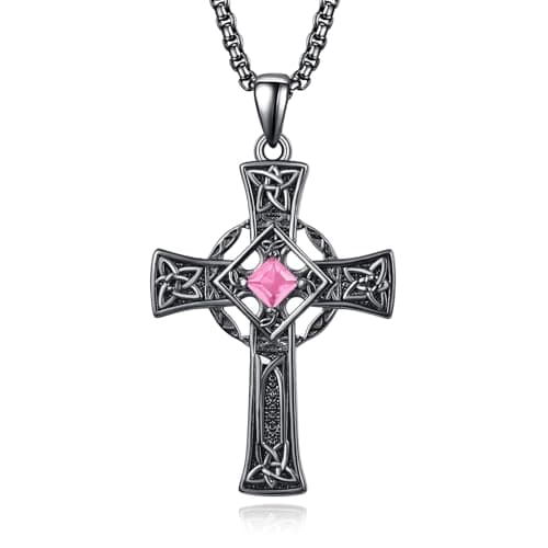 Admetus Sterling Silver Celtic Cross Necklace for Men with Birthstone Chain