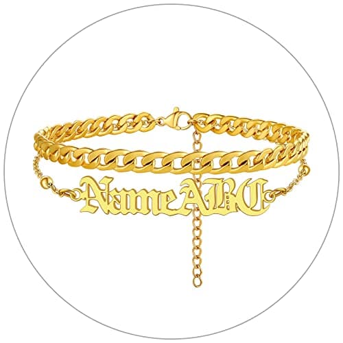 FindChic Stainless Steel Ankle Chain Bracelets, Cuban Curb/Figaro/Box Links, Adjustable Anklet