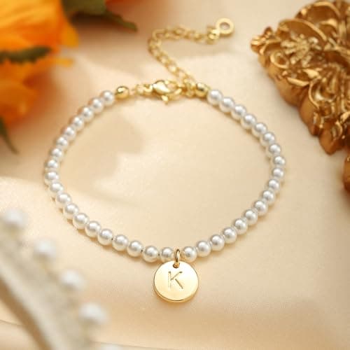 Ursteel Dainty Gold Pearl Beaded Bracelet for Women