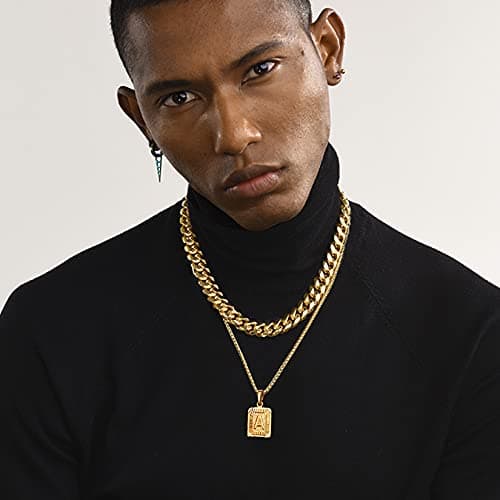 A-Z 26 Letter Monogram Necklace in 18K Gold/Platinum Plated Square Initials for Him and Her