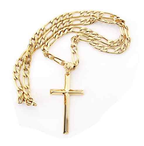 ADORATO JEWELRY 24K Gold Figaro Cross Pendant Necklace for Men, Husband