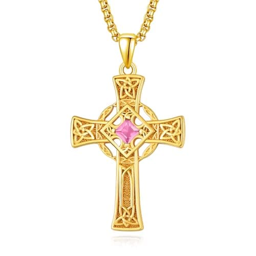 Admetus Sterling Silver Celtic Cross Necklace for Men with Birthstone Chain