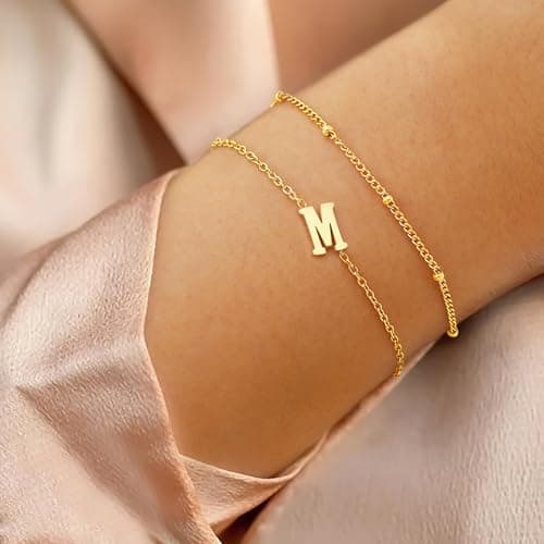 BAYLAY Gold Plated Initial Bracelet for Women - Dainty Letter Jewelry Gift