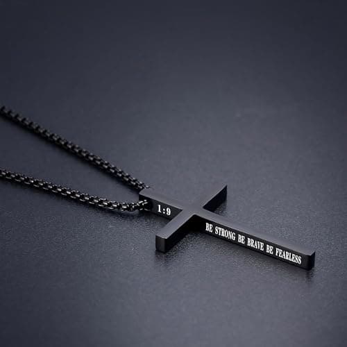 XOYOYZU Men's Christmas Cross Necklace Strength Bible Verse Pendant