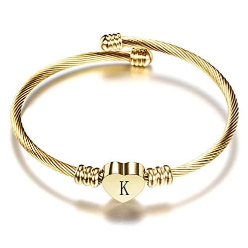 Women's Gold Plated Heart Initial C Bracelets Stainless Steel Birthday Jewelry