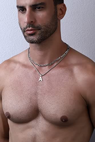 Men's Figaro Twist Initial Pendant Necklace with Rope Chain JewelryGraduation & Birthday Gift