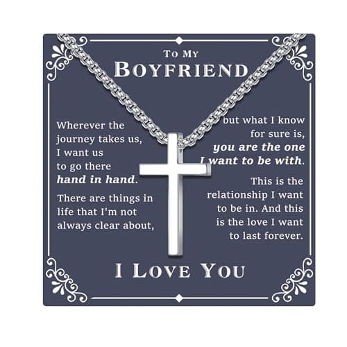18K White Gold Plated Stainless Steel Cross Necklace for Men and Women