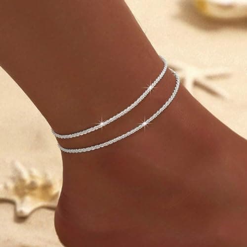 Fesciory Adjustable Silver Rhinestone Anklet Jewelry for Women