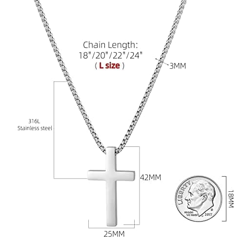 XXMAYSTER Stainless Steel Cross Necklace for Men, Silver/Gold, 18-24 Inch Box Chain