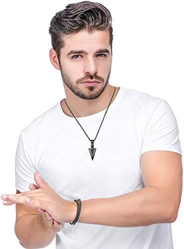 Jstyle Mens Stainless Steel Arrowhead Wolf Teeth Pendant Necklace Set