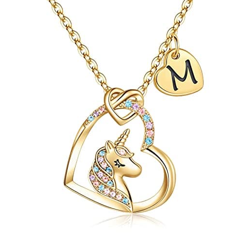 STORUP Heart Initial Unicorn Necklace - Gift for Girls