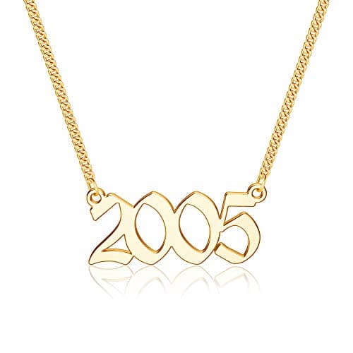 Ursteel Personalized Birth Year Necklace, 18K Gold Plated