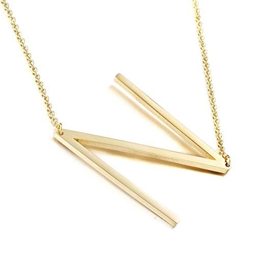 MOMOL Sideways Initial Necklace - Large 18K Gold Plated Stainless Steel Pendant for Women