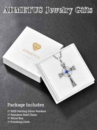 Admetus Sterling Silver Celtic Cross Necklace for Men with Birthstone Chain