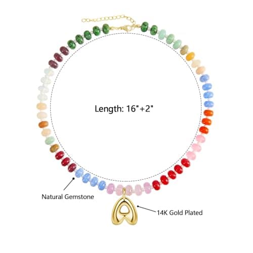 Hoifu Boho Gold-Plated Beaded Necklace with A-Z Pendant, Trendy Women's Beach Gift