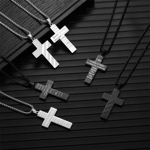 RWQIAN American Flag Cross Necklace for Men, Christian Faith Jewelry Gifts for Him