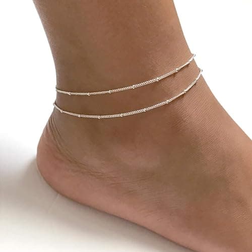 MIDEEO Women's 14K Gold Heart Herringbone Anklets Rhinestone Jewelry Gift