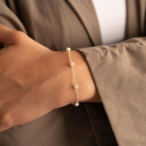 HLJEO 14K Gold Evil Eye Pearl Bracelet for Women