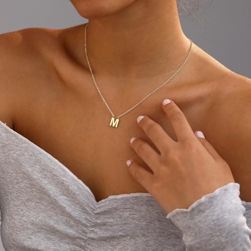 14k Gold Plated Dainty Initial Letter Pendant Choker for Women