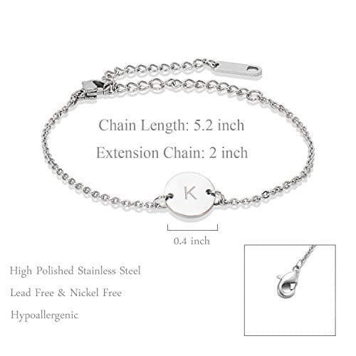 Glimmerst Stainless Steel Personalized Initial Disc Bracelet for Women