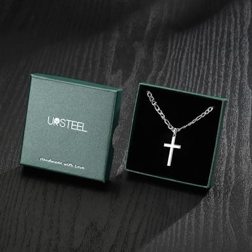 Ursteel 925 Sterling Silver Cross Necklace for Men and Women