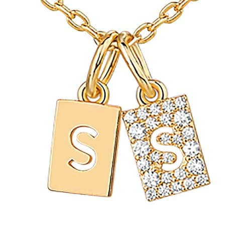 PavoI 14K Gold Plated Initial Double Dog Tag CZ Necklace for Women